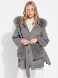 Image 2 of Grey Loro Coat With Fur Pockets
