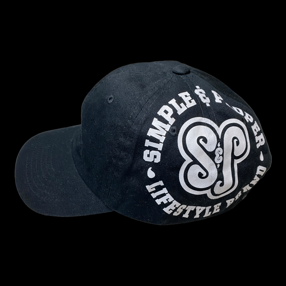 Image of S&P-“Circle Branded Logo” Jumbo Print 6-Panel StrapBack Cap (Black)