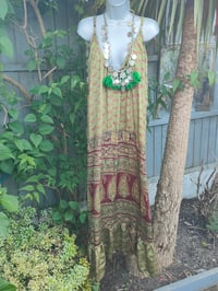 Image 2 of PEFKOS MAXI DRESS - Green browns Size 10-18 uk