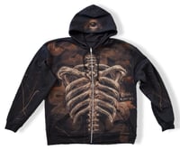 Image 1 of “RIBCAGE” CUSTOM BLEACH PAINTED ZIP UP HOODIE XL