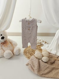 Image 1 of Photo prop | Newborn boy onesie for photoshoot | Jeremy | neutral beige | small stripes