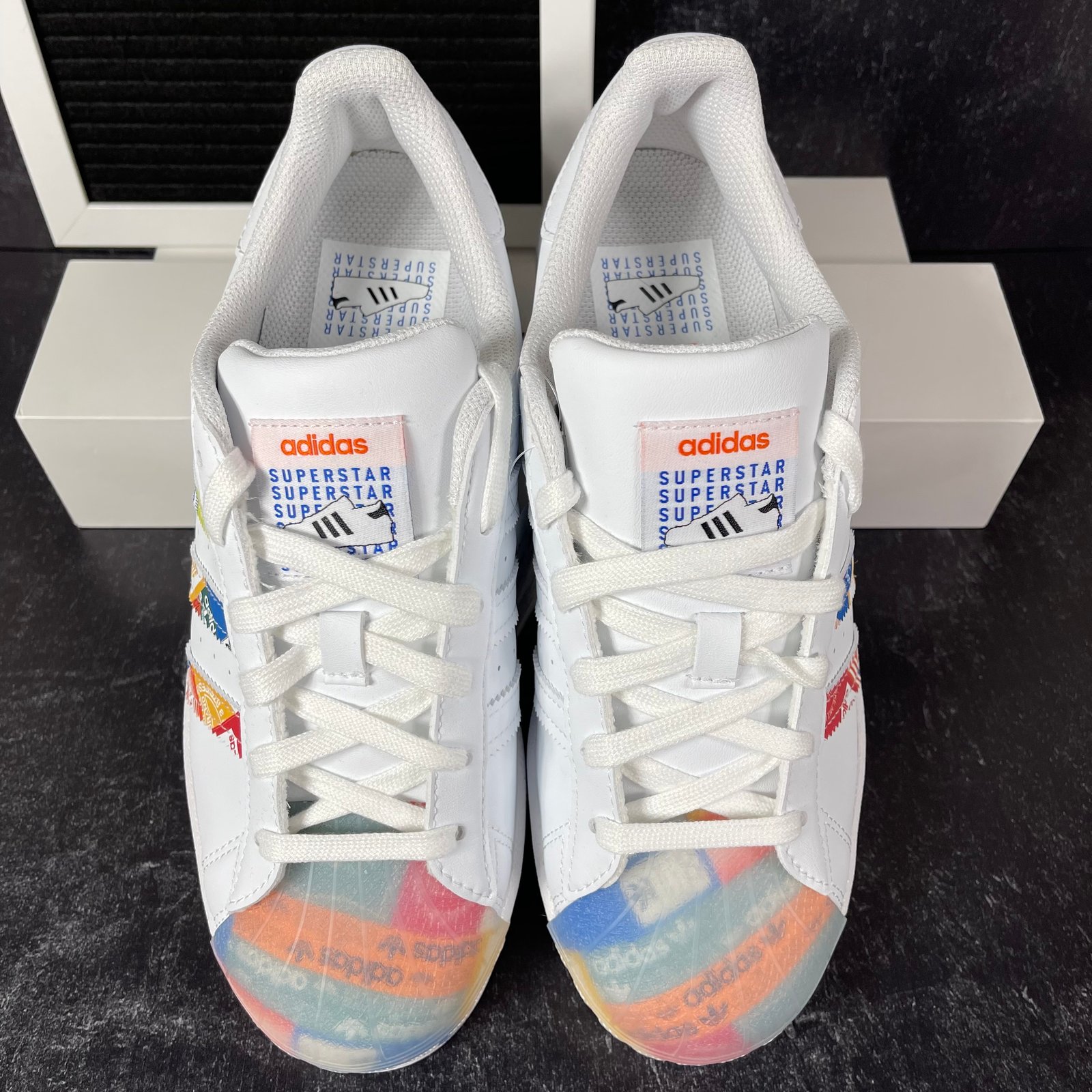 ADIDAS SUPERSTAR MULTI LOGO WOMENS SHOES SIZE 7.5 WHITE NEW The Obregon Shop