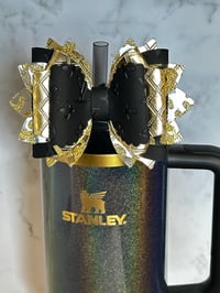 Image 2 of Black and Gold Fairy Dust Tumbler Straw Topper Bow