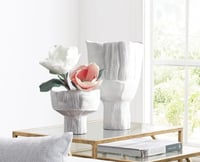 Image 1 of 2 Pieces Minimalist White Striped Flower Vases Set Resin Vase Decor 