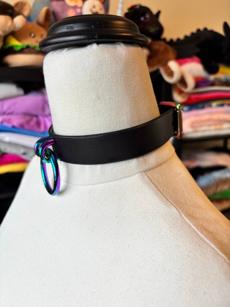 Image of Rainbow O-Ring Black Leather Collar