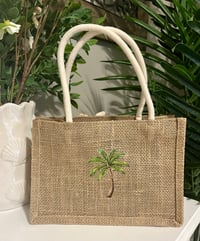 Image 4 of Palm Tree Burlap Mini Tote Bag