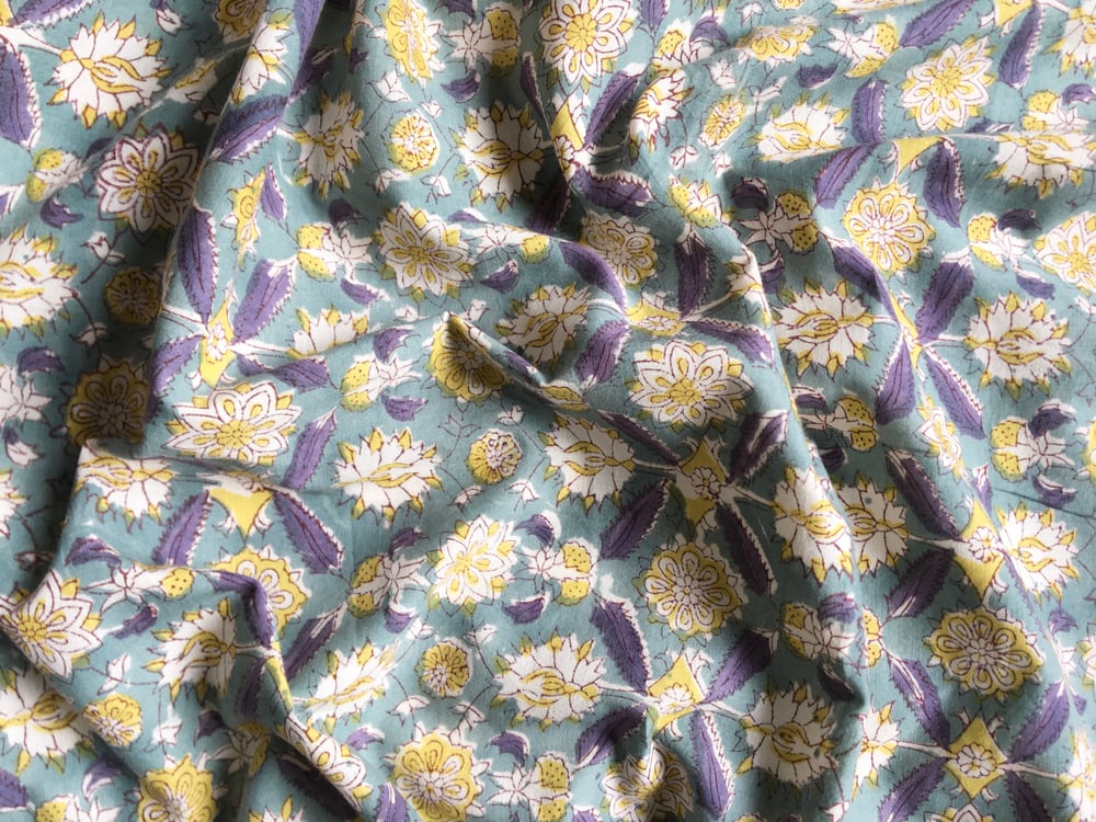 Image of Namaste fabric jaune et bleu