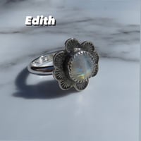 Image 1 of 'Edith' Faceted Moonstone Rainbow Ring Sterling Silver - Size O (US 7)