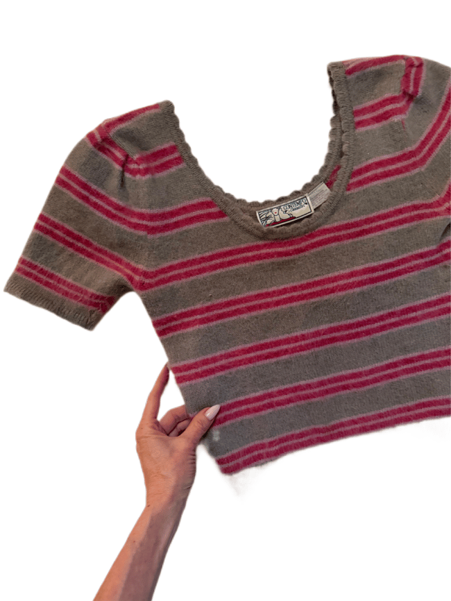 late 70s angora stripe ballet scoop neck top blouse sweater 