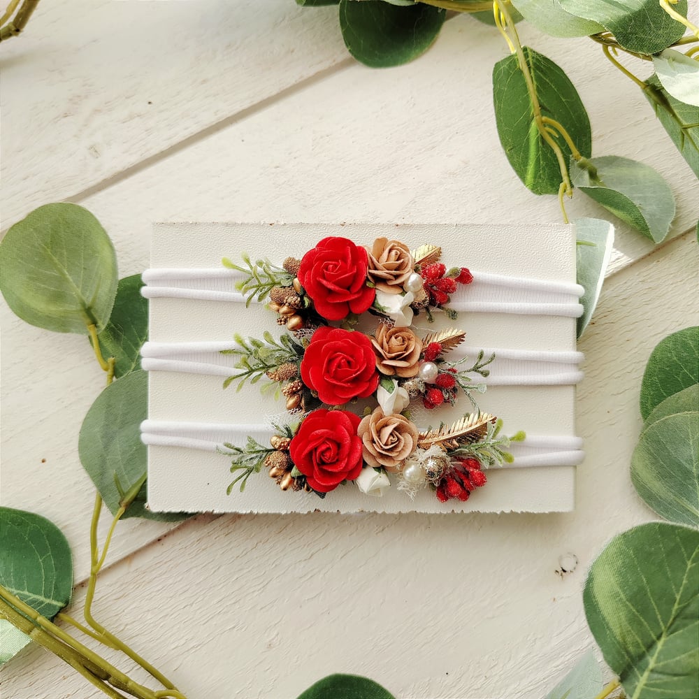 Image of Headband christmas blanc fleur rouge