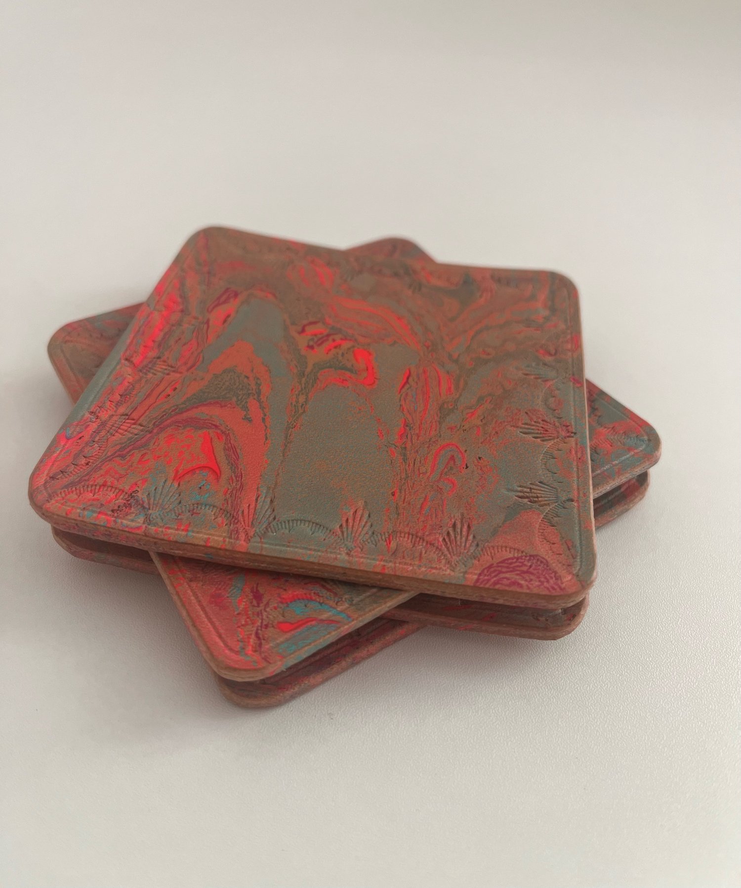 Image of Electric Red/Turquoise Marbled Coasters