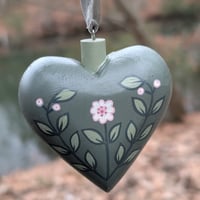 Heart Wooden Ornament - Green and White