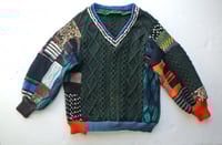 Image 1 of Upcycled Patchwork Sweater Dark Green Fisherman XL