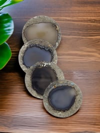 Image 2 of Set of 4 Agate & Grey Moonstone Crystal Resin Coasters With Holder 'The Protection'