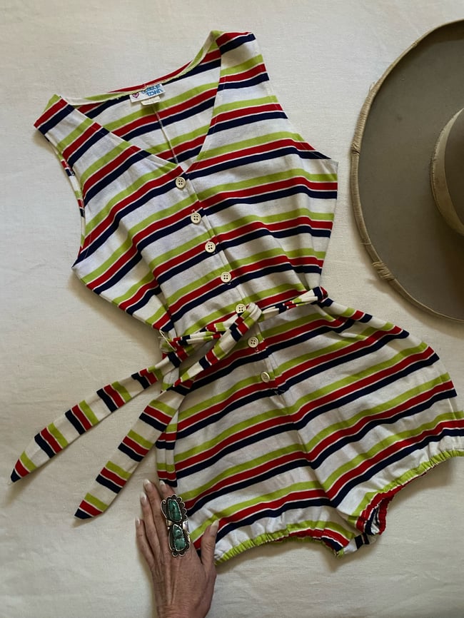 70s stripes belted romper play suit 