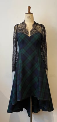 Image 2 of Tartan and lace sweetheart waterfall dress