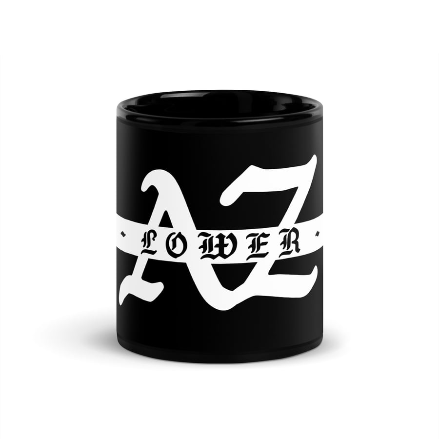 Image of Lower AZ Logo White Black Glossy Mug