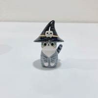 Image 8 of Glow in dark gray tabby cat in witch brew cauldron ceramic keepsake (rainbow effect)
