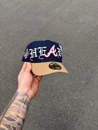 Image 1 of NAVY HEAVY HEART ATLANTA BRAVES CUSTOM FITTED CAP