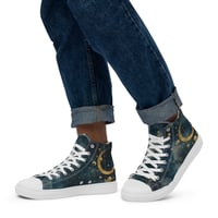 Image 5 of Blue and Gold Celestial Moons Design Men’s High Top Canvas Shoes