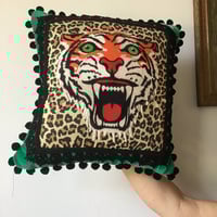 Image 10 of Green Velvet Tiger Pom Pom Cushion Cover