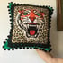 Green Velvet Tiger Pom Pom Cushion Cover Image 10