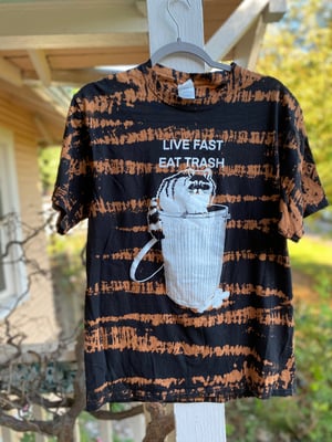 Image of MEDIUM Live Fast Eat Trash Raccoon Bleach Dye Shirt 1