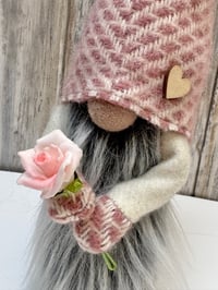 Image 2 of Dusky pink & cream Lambswool Wee Rose Gnome