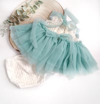 Image 4 of Sitter girls set April | size 9-12 months | turquoise | cream | cake smash