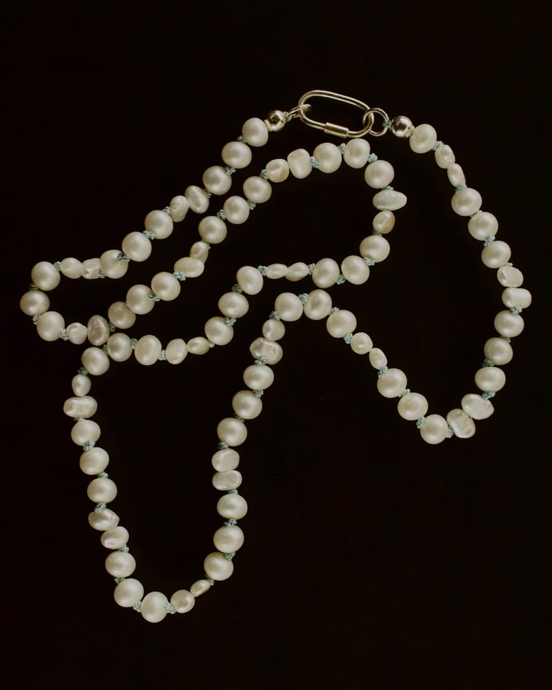 Image of Baby blue knotted pearl necklace 