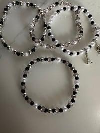 Image 7 of Black, White and Silver Tumbler Bracelet Stack