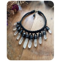 Image 3 of Rough Stones - The Empress Necklace - Clear Quartz Crystals and Black Kodiak Leather