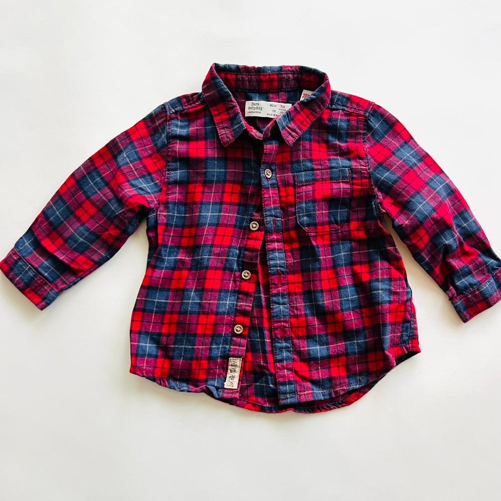 Image of ZARA BABY PLAID BUTTON DOWN SHIRT size 3-6M