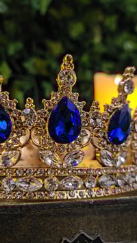 Image 9 of 👑The Armored Kingdom Oceanic Sapphire Blue Queens Crown (Gold)-Royal-Gem Encrusted-Durable