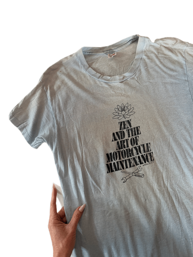 1970s Zen and the Art of Motorcycle Maintenance t shirt book literary tee Robert M Pirsig