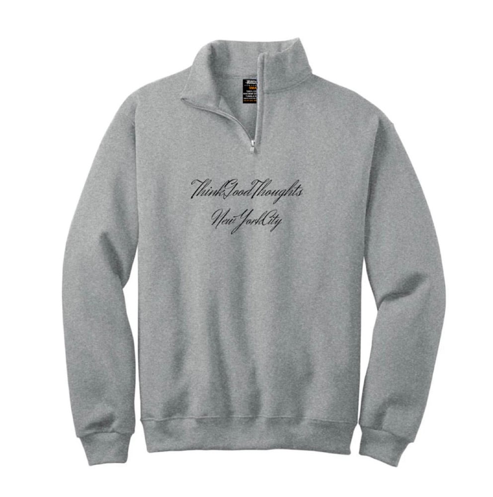 Image of Script Logo Quarter-Zip Sweatshirt - Grey