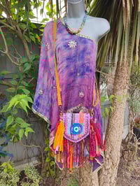 Image 13 of FRILL MINI body cross Sari bag with ruffles - detachable strap wear on waist too evil eye protection