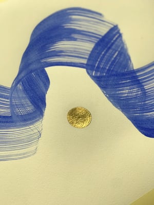 Gold and blue - 54x75 cm, acrylic and 23,75 carat gold on aquarelle paper