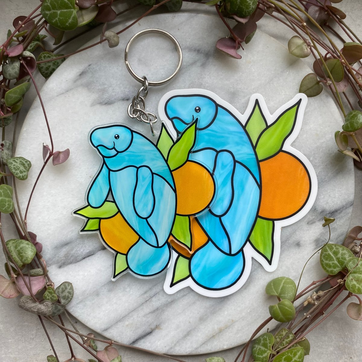 Image of Manatee Keychain & Sticker Combo