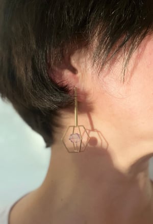 Hexagon brass cage earrings