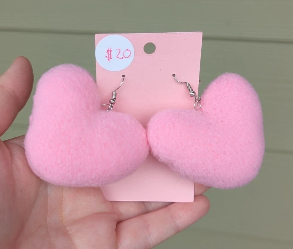 Image of Big Pink Plush Heart Earrings 