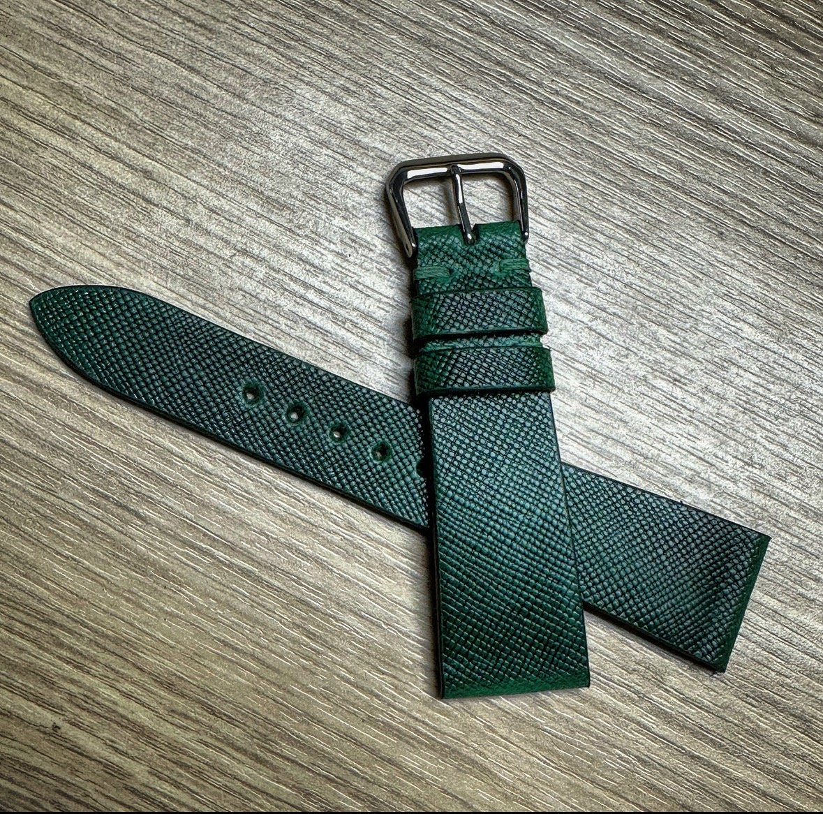 Image of Green Marbled Saffiano Watch Strap