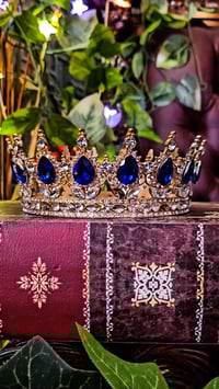 Image 12 of 👑The Armored Kingdom Oceanic Sapphire Blue Queens Crown (Gold)-Royal-Gem Encrusted-Durable