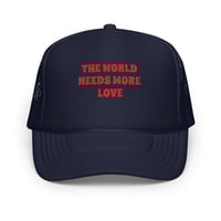 Image 2 of THE WORLD NEEDS MORE LOVE TRUCKER HAT IN NAVY 