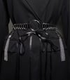 Satin elastic belt with D Rings and chain tassels - Silver 