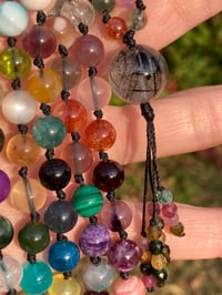 Image 6 of Rainbow Gemstone Hand Knotted Necklace with Tourmalinated Quartz Focal Bead and Rainbow Tassel