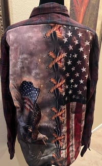 Vintage Brown/Black/Blue Flannel Shirt Eagle Flag