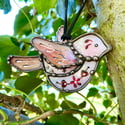 Pink Folk Style Bird Suncatcher 