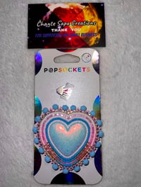 Image 2 of Hand Polished Light Blue Heart Beaded Popsocket 