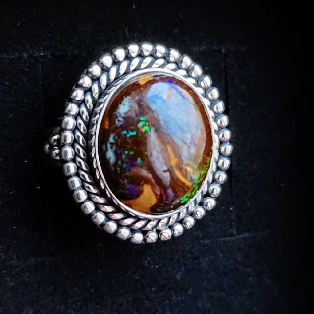 Image of Queens Armour Boulder Opals in Sterling Silver - Ring & Earrings Set